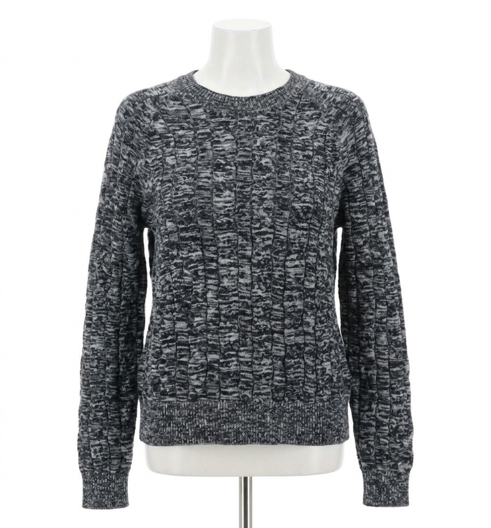 NEW MINNIE ROSE cotton marled cable crew top in navy/white